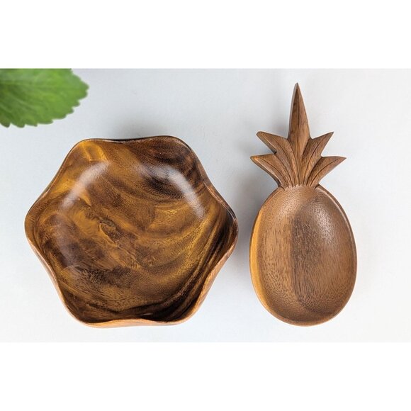 Set of 2 Vtg 60s Hawaiian Monkey Pod Wood Bowls Hand Carved Polynesian Decor - Picture 3 of 7
